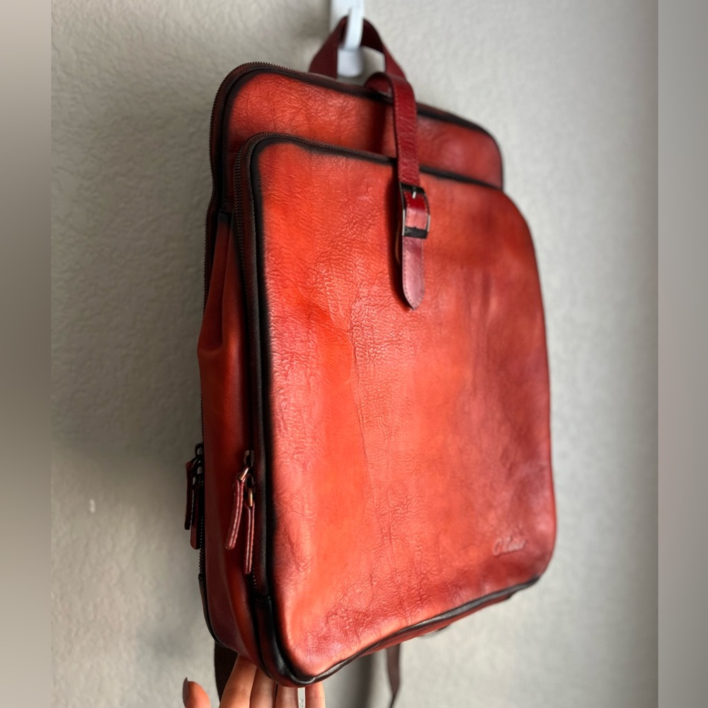 CLUCI LEATHER 15.6IN LAPTOP BACKPACK REDDISH BROWN